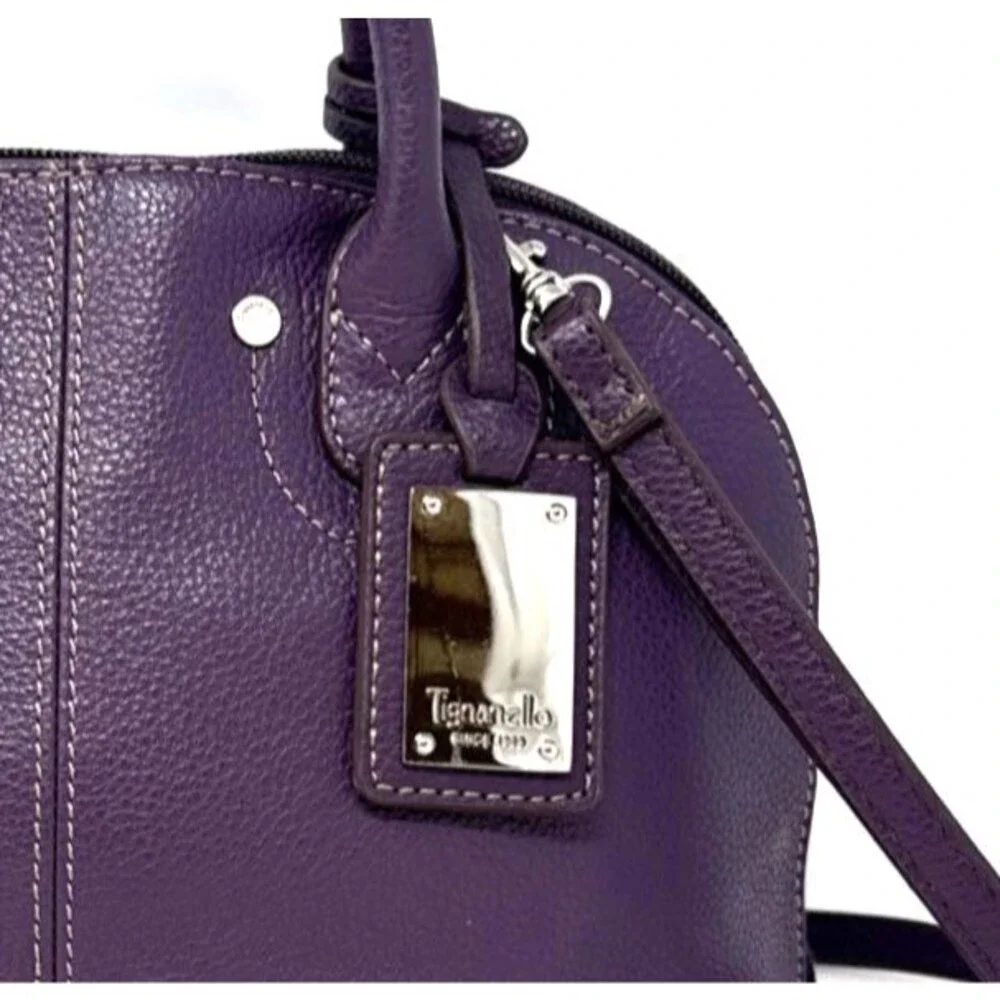 Tignanello Fab Function Dome Satchel Plum Purple Pebbled Leather Crossbody Strap